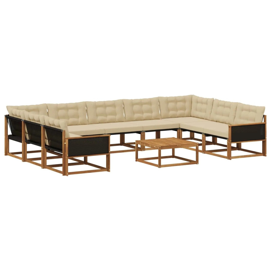 vidaXL Outdoor-Sofagarnitur in U-Form aus massivem Akazienholz mit 10 Textilene-Kissen in Natur-Beige - Bild 2