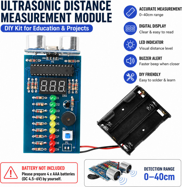 Gaqqee Ultraschall-Abstandssensor DIY-Kit zur Entfernungsmessung mit 4,5–6V Spannung - Bild 1