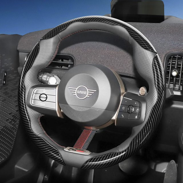 Hocasen Lenkradabdeckung mit Carbonfaser-Textur und segmentiertem Schnellverschluss-Design in Schwarz für MINI Cooper, Countryman, Cabrio, Aceman und JCW - Bild 1