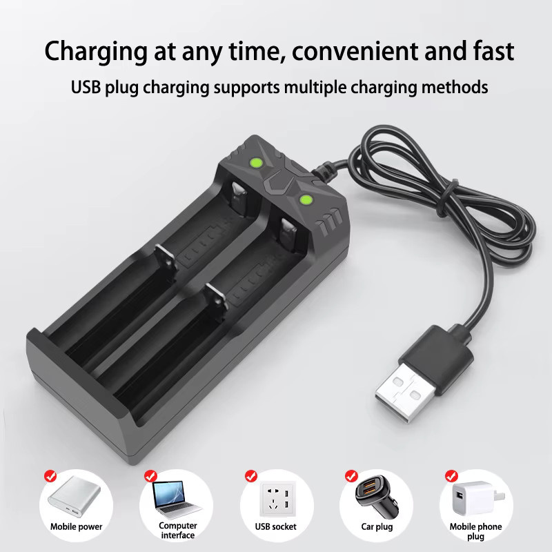 Dual USB Lithium-Ionen Akku Ladegerät mit 2 Steckplätzen in Schwarz - Bild 3