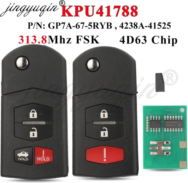 Jingyuqin Auto Fernbedienung KPU41788 für Mazda 6 2006-2008, 313,8 MHz FSK, 3/4 Tasten, 4D63 Chip, Schwarz - Bild 1