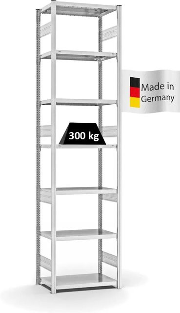 PROREGAL Fachbodenregal Stecksystem T-Profil Heavy-Duty Grundregal, 7 Ebenen, Lichtgrau, H x B x T: 300 x 75 x 40 cm - Bild 1