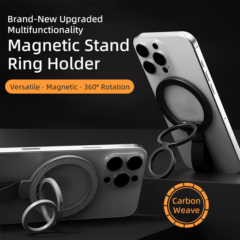QGhappy Magnetische Handyhalterung mit Fingerring und Kohlefaser-Design für iPhone 17/16 und Samsung, Schwarz/Silber - Bild 2