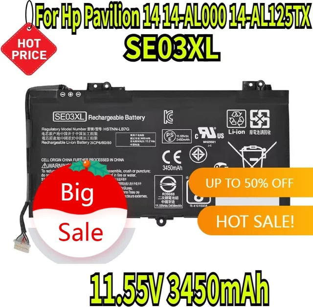 HP SE03XL Ersatzakku für Pavilion 14 14-AL000 14-AL125TX TPN-Q171, 11,55 V 3450 mAh, Schwarz - Bild 1