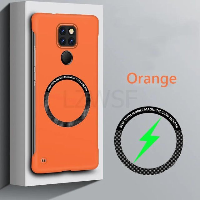 Rahmenlose magnetische Schutzhülle für Huawei Mate 20, Mate 30 und Mate 40 Pro in Orange mit Unterstützung für kabelloses Laden und harter Rückseite - Bild 1