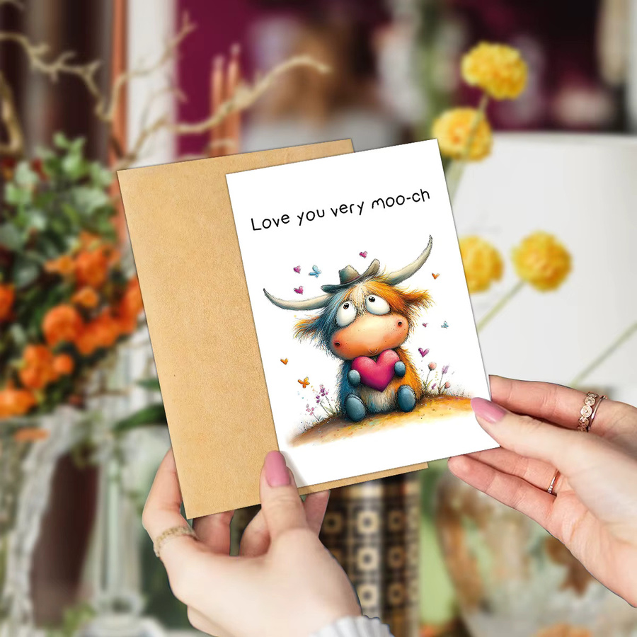 6 Stück Grußkarten mit Kuhmotiv und Herz-Design inklusive Umschlag für Valentinstag, Jahrestag oder Hochzeit - Bild 5