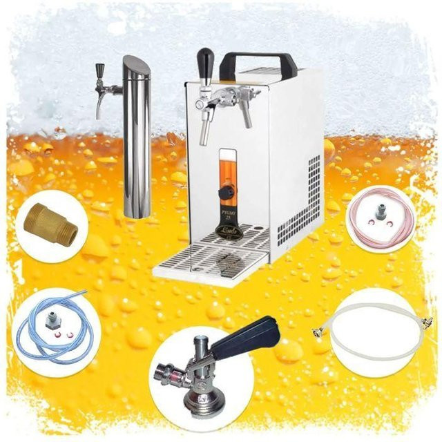 Bierkühler ICH-ZAPFE.DE PYGMY 25/K Membranpumpe in Silber und Weiß mit 35 l/h Kühlleistung und Temperaturbereich +3 bis +10 °C - Bild 1