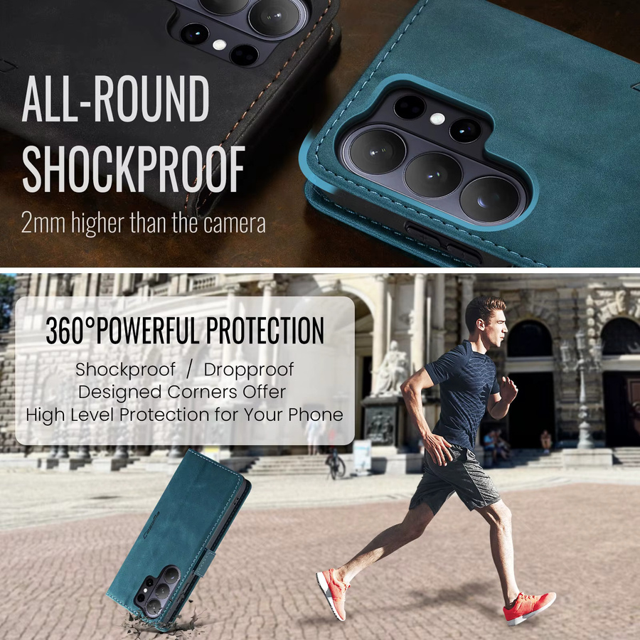 Luxuriöse Leder-Brieftasche Handyhülle für Samsung Galaxy S26 Ultra, S25 FE und S26 Plus in Blau mit Kartenfächern und Standfunktion - Bild 3