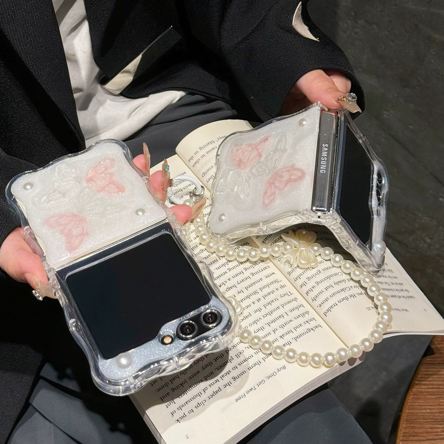 Schmetterling 3D Handyhülle mit Armband und Wellen-Design für Samsung Galaxy Z Flip 6, Z Flip 5, Z Flip 4 und Z Flip 3, stoßfeste Abdeckung mit Lanyard - Bild 3