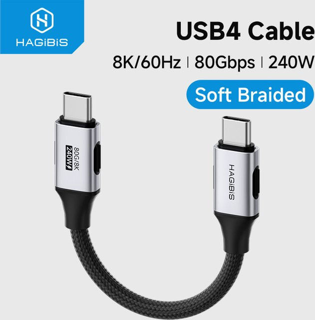 Hagibis USB 4 Kabel USB-C auf USB-C Ultra-Weich 240W 80Gbps Hochgeschwindigkeitskabel kompatibel mit Thunderbolt 4/5 und iPhone 17 - Bild 1