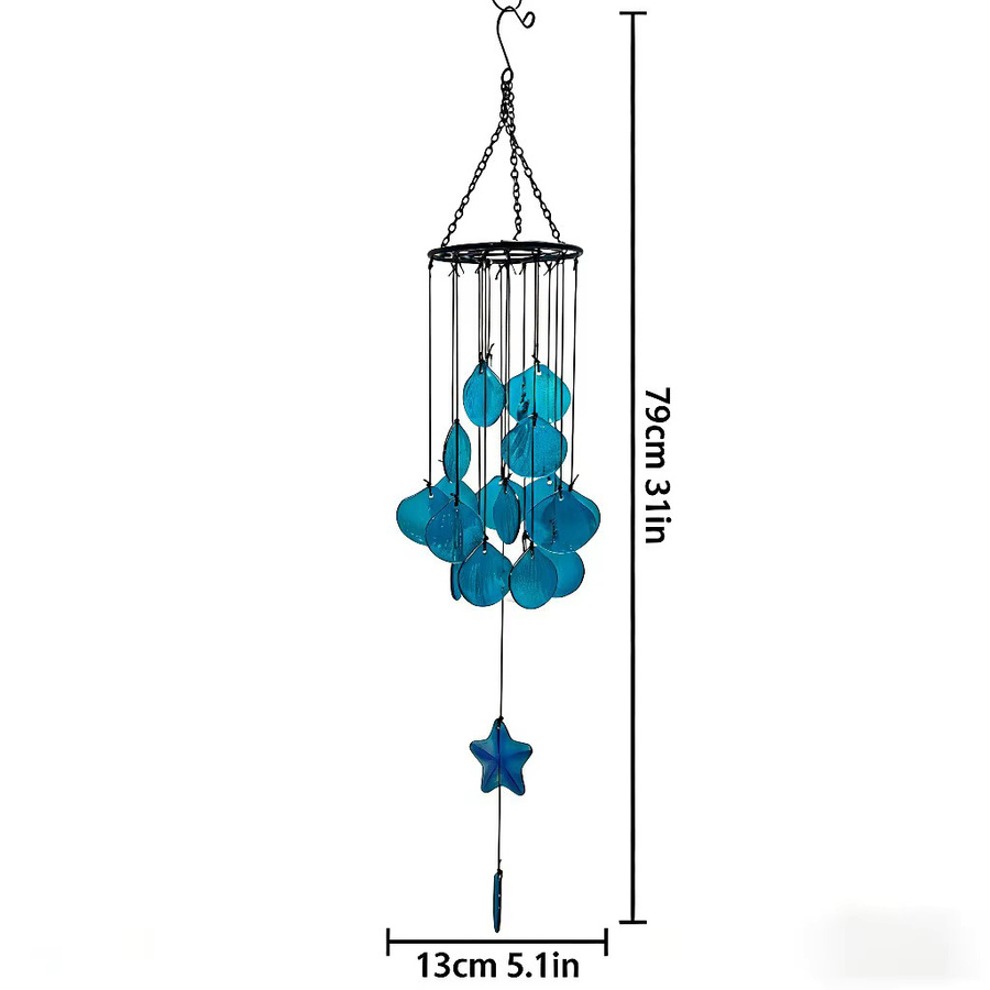 Dekoratives Buntglas-Muschel-Windspiel in Blau und Multicolour als maritimes Hängeornament für Garten und Terrasse - Bild 6