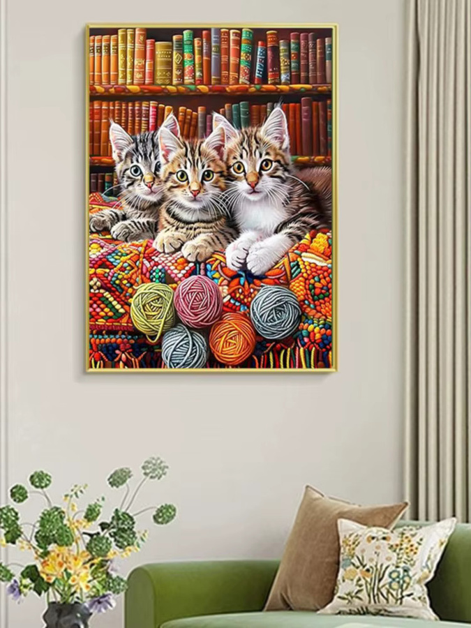 Huacan Diamantmalerei Katze als dekoratives Mosaik-Gemälde mit Rundbohrern in Multicolour, Breite: 30 cm, Höhe: 20 cm, Tiefe: 20 cm - Bild 4