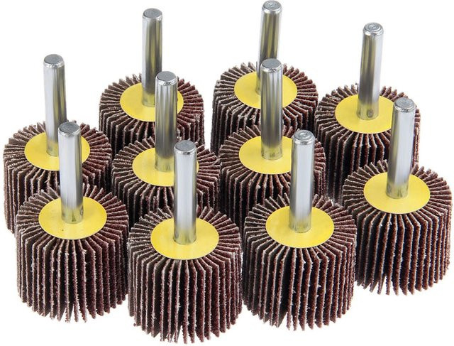 Vibratite Schleifscheiben Set mit 10 Flap Rädern, 30 mm Durchmesser, Körnung 80, Farbe Braun für Gravur und Anfasen - Bild 1