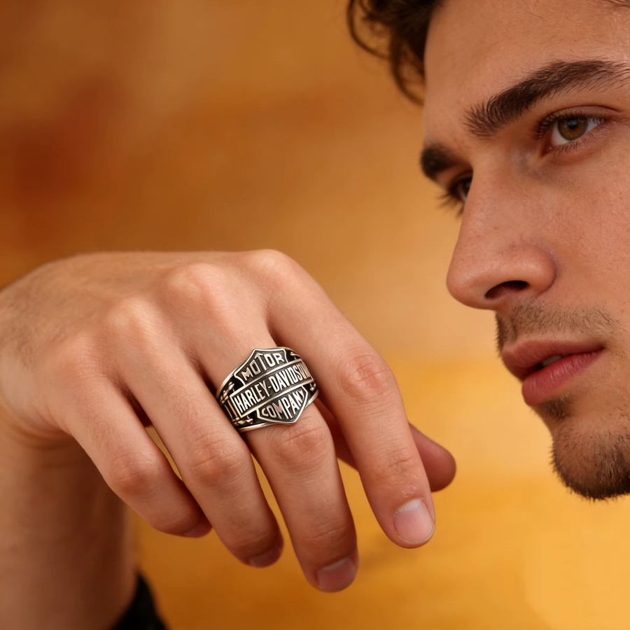 Harley Davidson Ring, Silber, Vintage, Herren - Bild 3