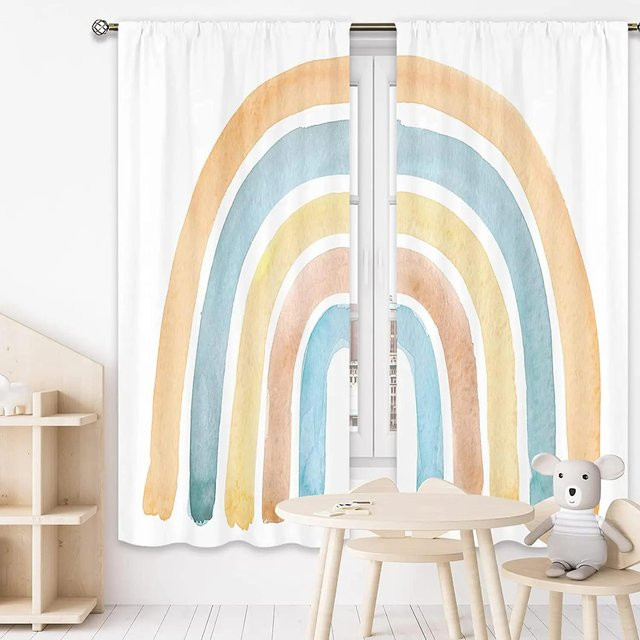 Yiran Furniture Verdunkelungsvorhänge Regenbogen mit Sternen-Design, Mehrfarbig, B: 55 cm, H: 185 cm - Bild 1