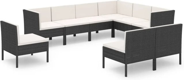 vidaXL 9-tlg Garten-Lounge-Set aus Poly Rattan und pulverbeschichtetem Stahl in Schwarz mit Polstern und Kissen Modell 10 - Bild 1