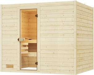 WEKA Massivholzsauna Valida 4 in Braun mit 7,5 kW Ofen und externer Steuerung für 6 Personen - Bild 1