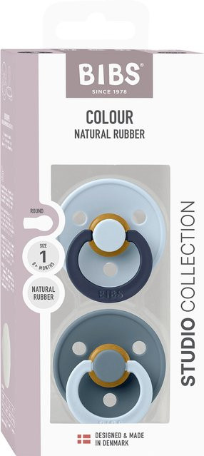 BIBS 2er Pack Schnuller Studio Collection aus Latex für 0-6 Monate, Blau/Mehrfarbig - Bild 1