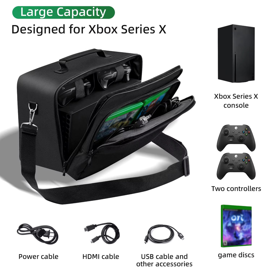 Schutzhülle für Xbox Series X in Schwarz als Reisetasche für Konsole, Controller und Zubehör - Bild 2