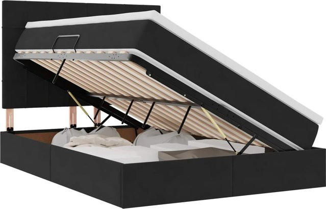 vidaXL Bett mit Stauraum und LED in Schwarz aus Samt und Metall, B/T/H: 144 x 194 x 140 cm (Liegefläche 140 x 190 cm) - Bild 1