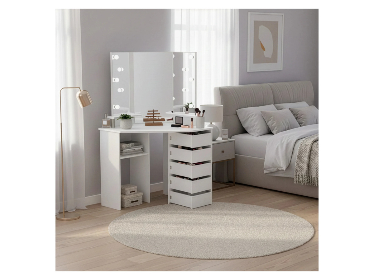 HOME DELUXE Schminktisch CANDICE mit Hollywood LED Spiegel in Weiß - Bild 2