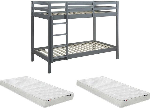 Vente-unique Etagenbett Anicet aus Massivkiefer in Grau, B/T: 90 x 190 cm - Bild 1