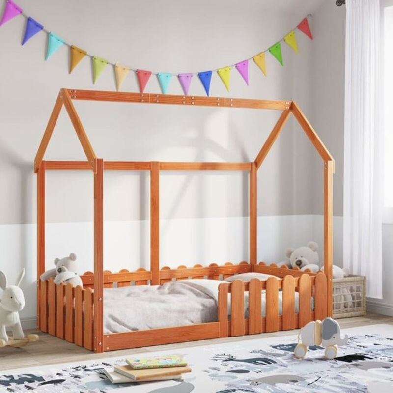 Vidaxl Kinderhausbett aus Massivholz Kiefer in Braun im Landhausstil B/T/H: 160 x 80 x 86 cm - Bild 1