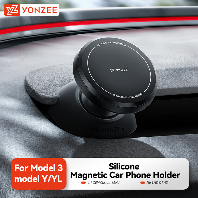 YZ Magnetische MagSafe Handyhalterung aus Silikon für Tesla Modell 3 Y Highland Juniper, Schwarz - Bild 1