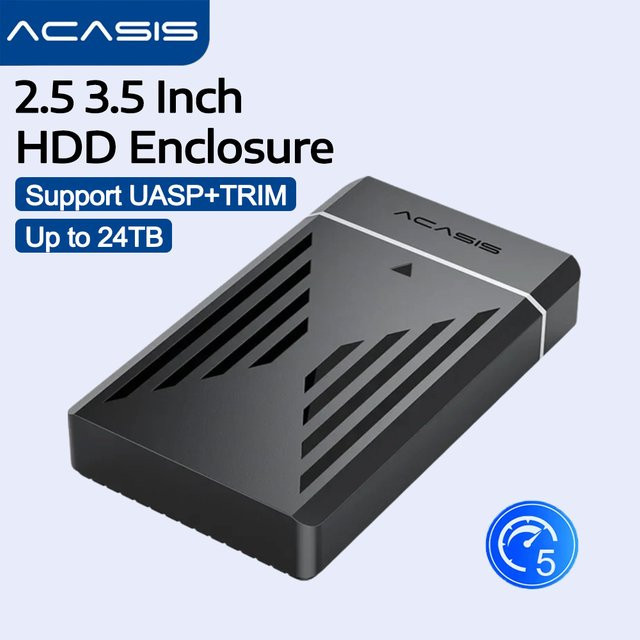 ACASIS USB 3.0 zu SATA HDD SSD Gehäuse für 2,5 und 3,5 Zoll Festplatten, Schwarz, bis zu 24 TB Kapazität - Bild 1