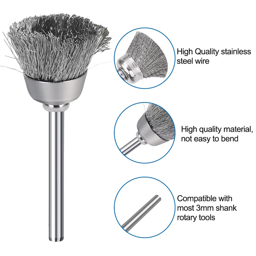xcan Drahtbürsten Set aus Stahl, Messing und Nylon für die Metalloberflächenreinigung und Dremel Präzisionswerkzeuge, 10 oder 20 Stück - Bild 4