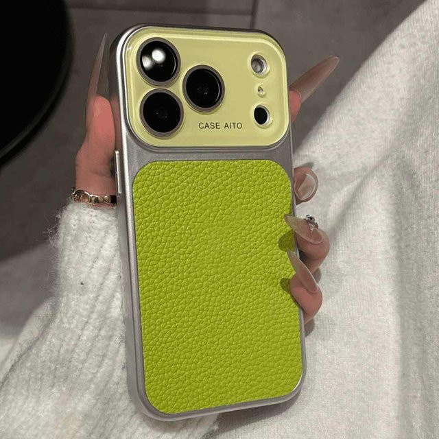 Loobival Litschi-Leder Schutzhülle mit Großfenster und Kameraschutz für iPhone 17 16 15 Pro Max 14 Plus 13 in Bonbonfarben - Bild 1