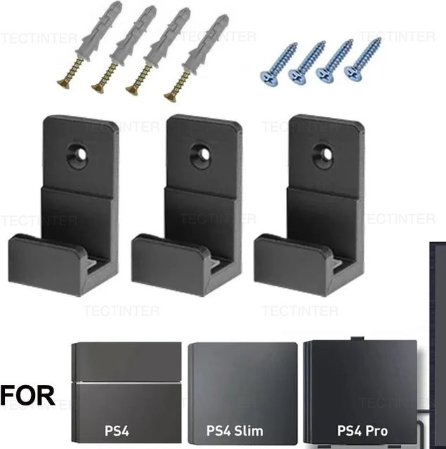 3er Set Wandhalterung für PlayStation 4 und PS4 Pro von TECTINTER in Schwarz - Bild 1