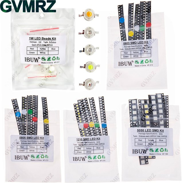 100 Stück SMD-LED-Dioden-Set in 5 Farben: Rot, Grün, Blau, Weiß und Gelb (je 20 Stück) - Bild 1