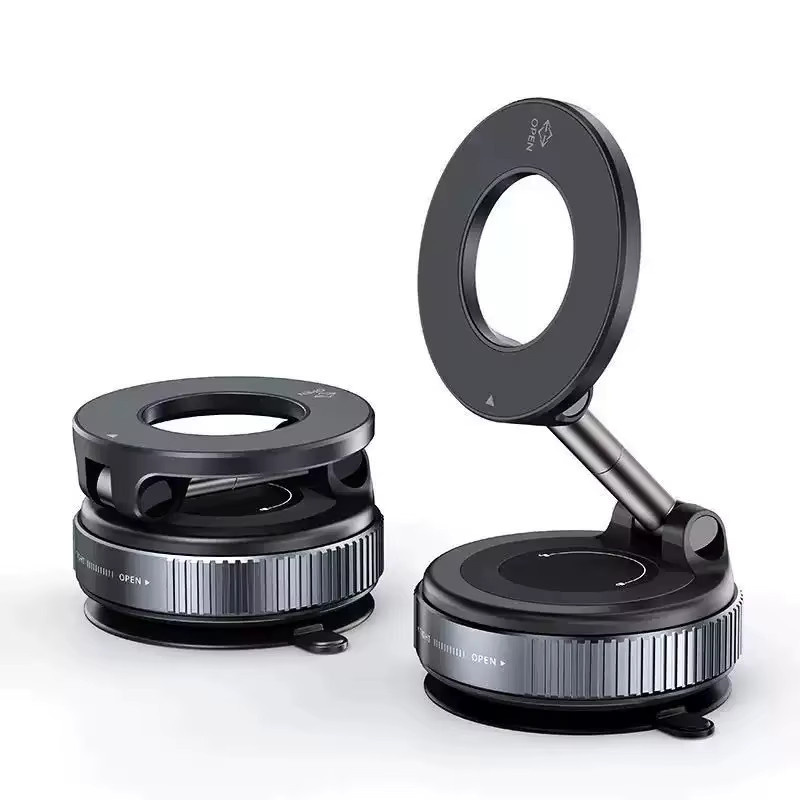 DIXSG Magnetischer Telefonhalter in Schwarz mit faltbarem Design und 360 Grad verstellbarer Vakuum-Autohalterung für Live-Streaming - Bild 6