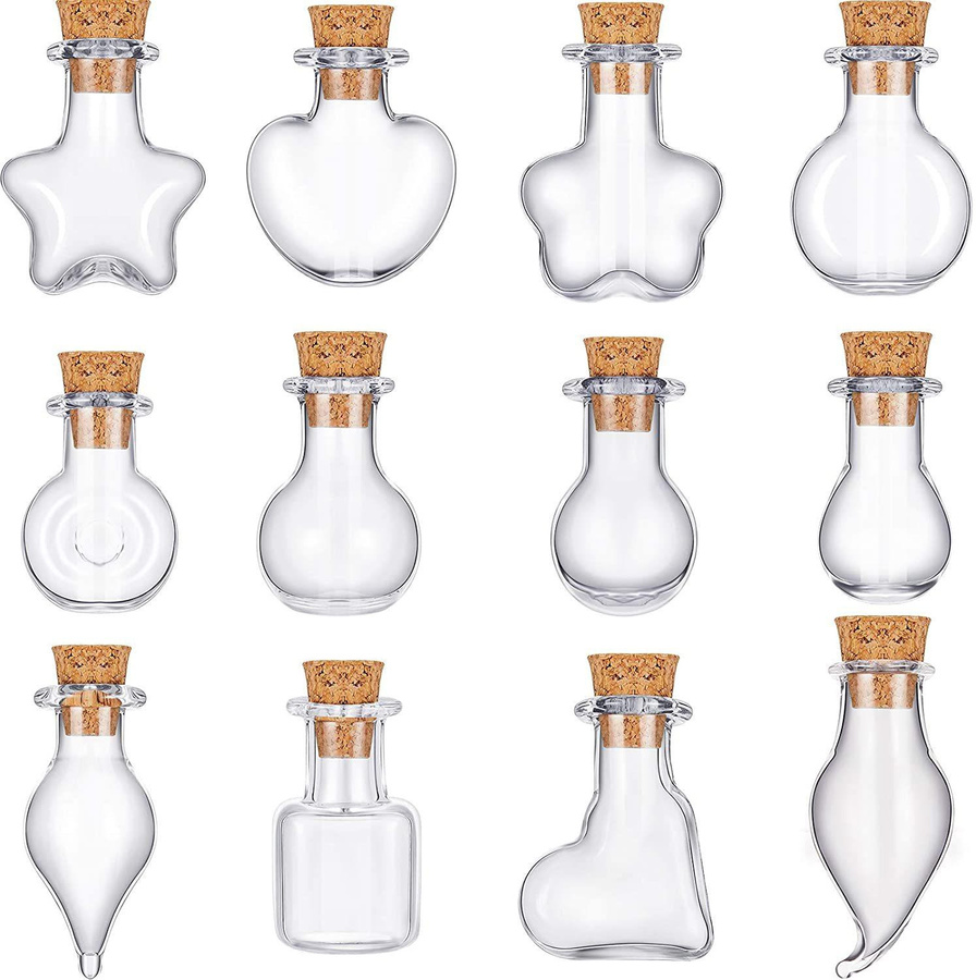 10 Stück Mini-Glasflaschen aus Borosilikatglas mit Korkstopfen in transparent, verschiedene Formen wie Herz, Stern und Kugel für deine Dekoration und Wunschgeschenke - Bild 3