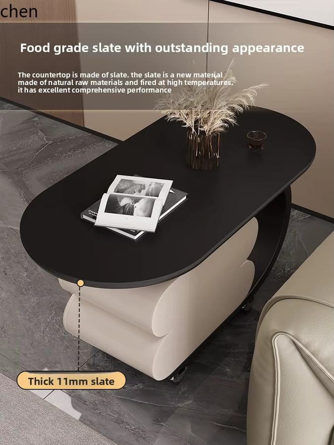 CZ Home Couchtisch aus Naturstein in Schwarz, oval und modern mit Rollen - Bild 2
