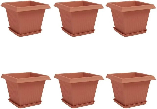 6er Set vidaXL Blumentöpfe aus Kunststoff, quadratisch, Ziegelrot, B/T/H: 28,5 x 28,5 x 22 cm - Bild 1