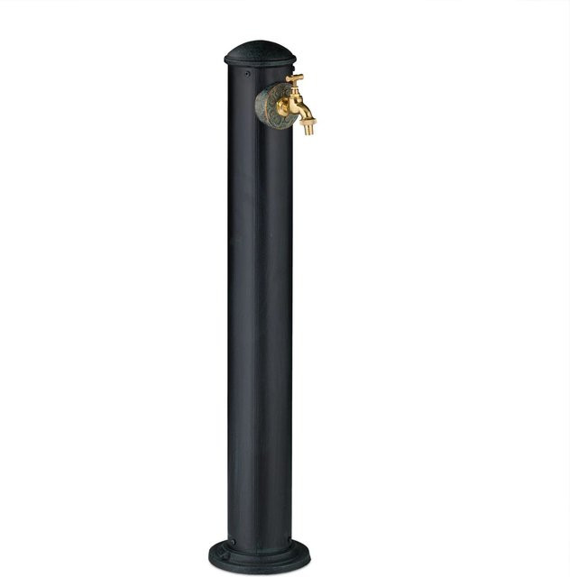 Relaxdays Standbrunnen aus Aluminiumguss und Stahl in Antik-Optik, Farbe Grün-Gold, H x B x T: 91 x 18 x 17,5 cm - Bild 1