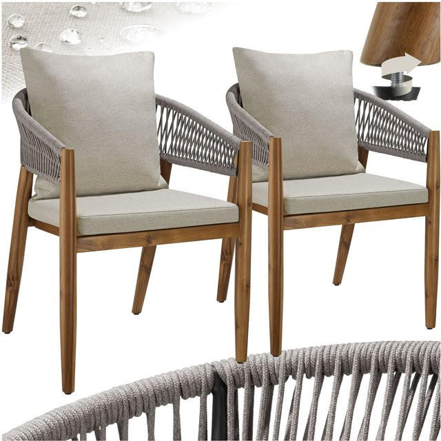 tectake Manacor Gartenstuhl Set aus lasiertem Akazienholz mit Ropedesign und Greige Polstern - Bild 1