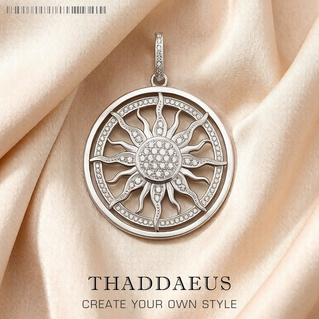 Thaddaeus Anhänger Sonne, 925 Silber, weißer Zirkon, Unisex - Bild 1