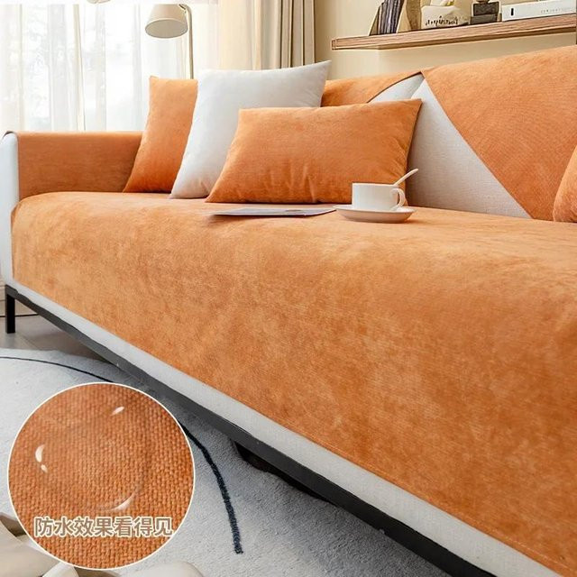 Wasserdichte Chenille-Sofabezugmatte von Your Warm Home in Orange, rutschfester L-förmiger Couch-Schonbezug für das Wohnzimmer, Breite: 70 cm, Länge: 210 cm - Bild 1