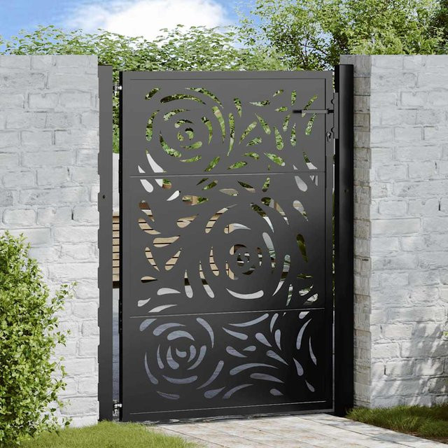 vidaXL Gartentor aus verzinktem Stahl in Schwarz mit Flammenmuster, B: 110 cm, H: 130 cm - Bild 3