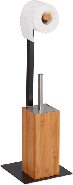 Relaxdays WC Garnitur aus Bambus und Eisen, Schwarz, Freistehend, B: 60 cm, T: 20 cm, H: 20 cm - Bild 1