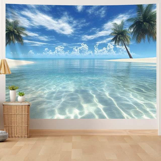 Wandteppich Strand Abendsonnenuntergang mit Palmenlandschaft von JMG Household Supplies, Farbe Blau, Breite: 70 cm, Höhe: 100 cm - Bild 1