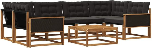 vidaXL Outdoor-Sofagarnitur L-Form aus massivem Akazienholz mit 7 Textilene-Kissen in Natur und Schwarz - Bild 1
