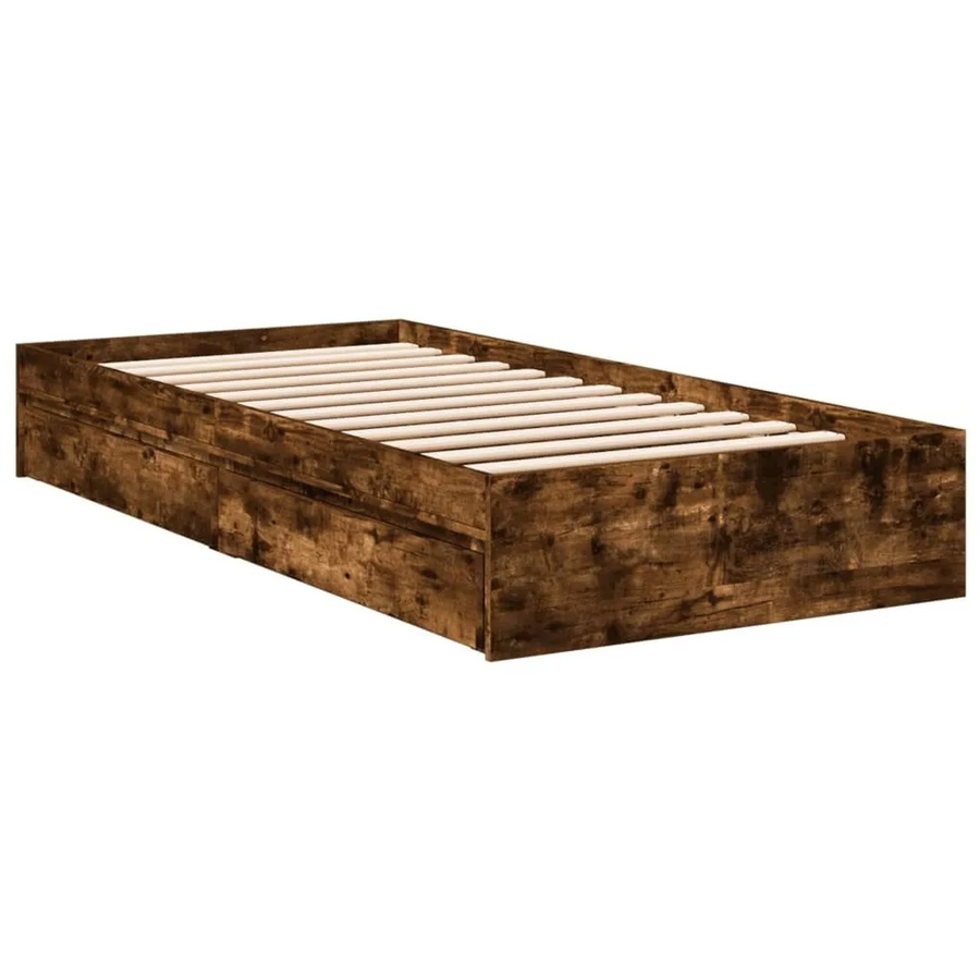 vidaXL Bettgestell mit Schubladen in Räuchereiche, Modernes Holzbetten aus Holzwerkstoff, Farbe: Braun, B/T/H: 90 x 200 x 203 cm - Bild 2