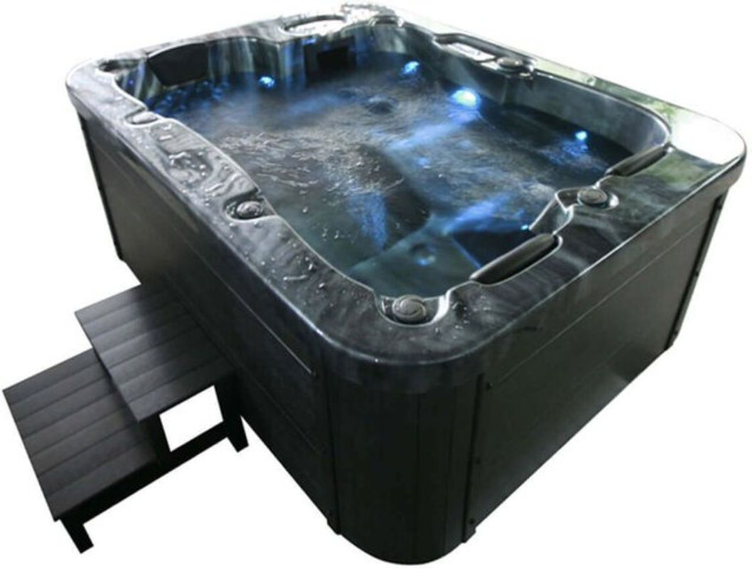 HOME DELUXE Outdoor Whirlpool BLACK MARBLE mit Treppe und Thermoabdeckung in Black Marble - Bild 2