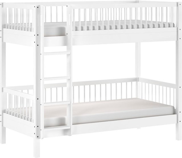 VIPACK Fagus Etagenbett aus massiver Buche in Weiß inklusive Lattenrost, B/T/H: 90 x 200 x 175,4 cm - Bild 1
