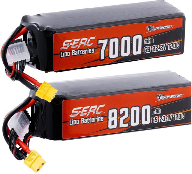 SUNPADOW 6S LiPo Akku 22,2V mit 5100mAh, 60C bis 120C, XT60 oder XT90 Stecker für RC Flugzeuge, Quadcopter, Helikopter und FPV Drohnen, Schwarz - Bild 1