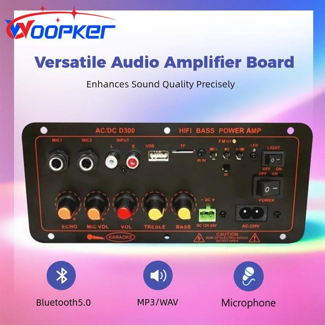 Woopker D300 Audioverstärkungsplatine mit 600 W Leistung, Bluetooth 5.0, Dual-Mikrofonen und USB/TF/AUX/FM-Radio in Schwarz - Bild 1